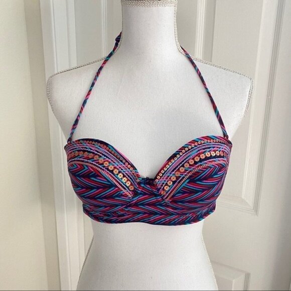 Target Xhilaration Sz Med Bikini Halter Top Multicolored Sequin Trim - Picture 4 of 5